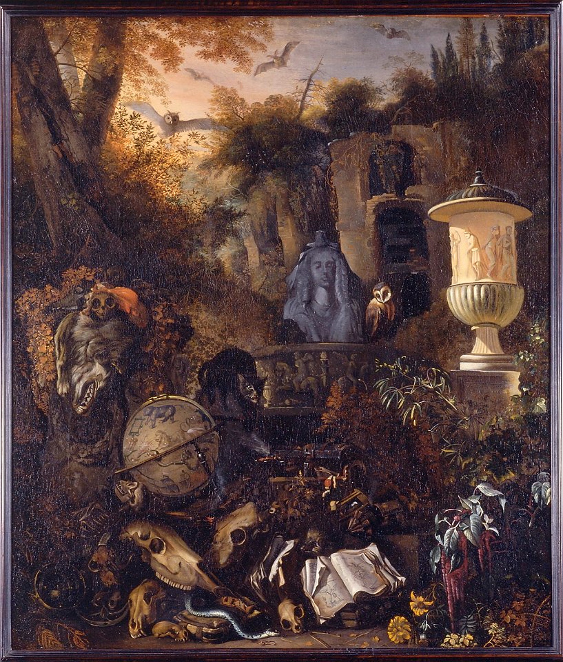 Matthias Withoos - Vanitas symbols in a landscape