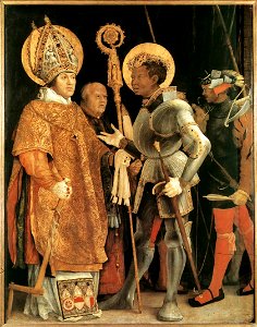 Matthias Grünewald - Meeting of St Erasm and St Maurice - WGA10783. Free illustration for personal and commercial use.