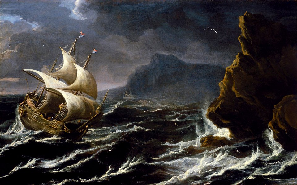 Matthieu van Plattenberg - A Dutch Ship Running on to a Rocky Coast