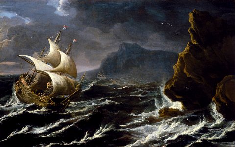 Matthieu van Plattenberg - A Dutch Ship Running on to a Rocky Coast