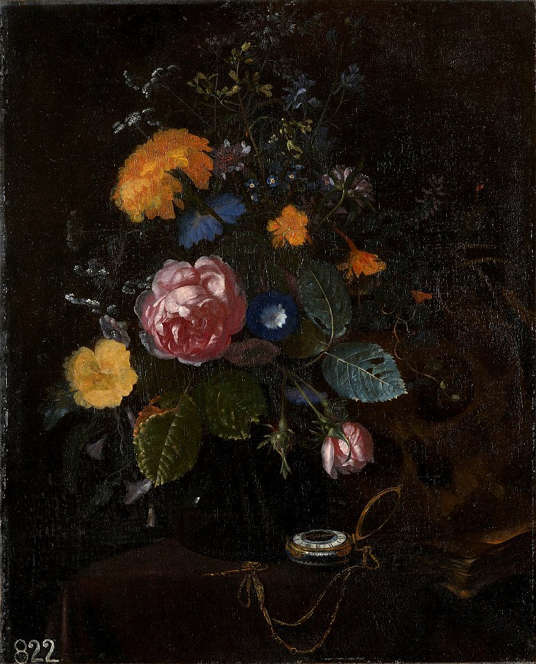 Mathias Withoos (Amersfoort 1627-Hoorn 1703) - Still Life of Flowers with a Watch and Skull - RCIN 405622 - Royal Collection