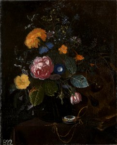 Mathias Withoos (Amersfoort 1627-Hoorn 1703) - Still Life of Flowers with a Watch and Skull - RCIN 405622 - Royal Collection