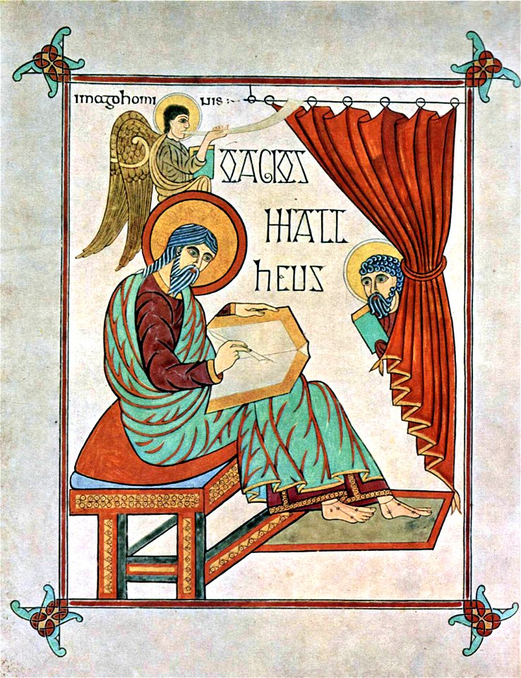 Matthew the Evangelist, Lindisfarne Gospels, c 700 AD (22554486979)