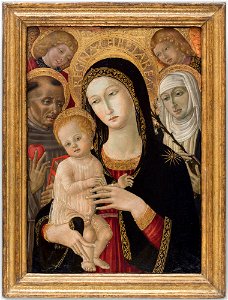 Matteo di Giovanni di Bartolo - Madonna and Child with St. Catherine of Siena, Saint Anthony of Padua and Angels - 25.24 - Detroit Institute of Arts