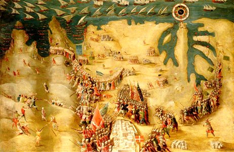 Matteo Perez d' Aleccio (1547-1616) - The Siege of Malta, Flight of the Turks, 13 September 1565 - BHC0258 - Royal Museums Greenwich