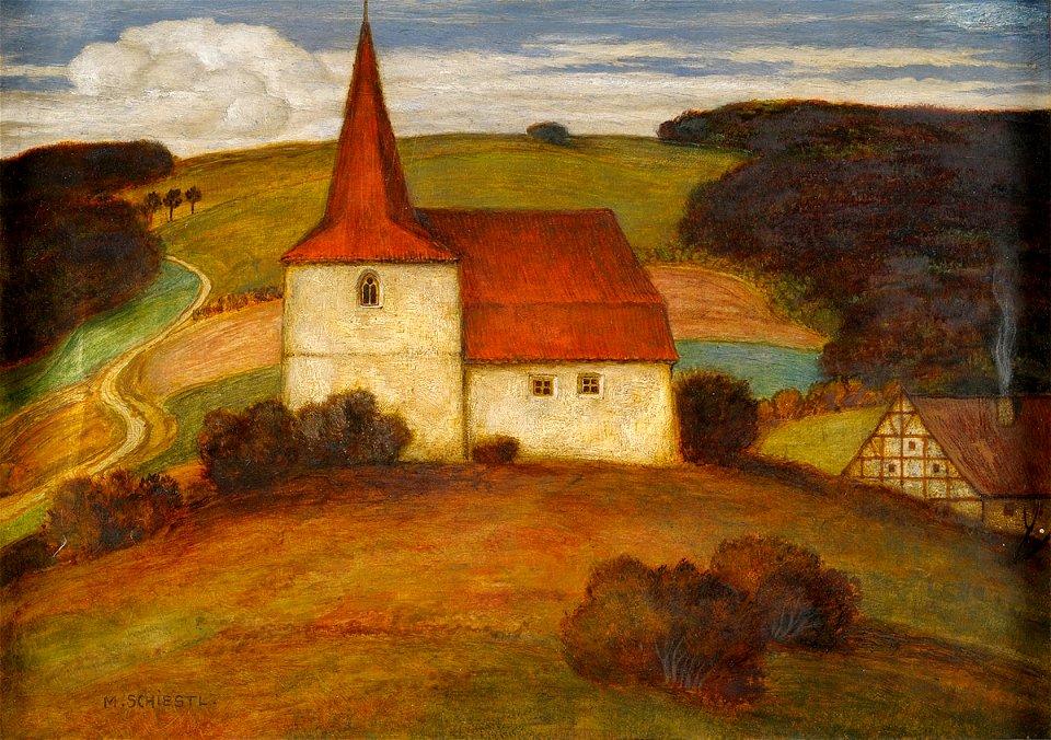 Matthäus Schiestl Landschaft mit Kirche