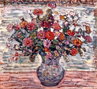 Maurice Brazil Prendergast - Flowers in a Vase (Zinnias) - Google Art Project. Free illustration for personal and commercial use.