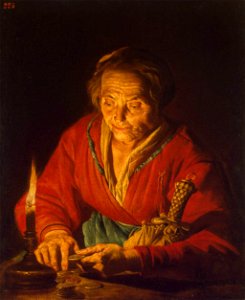 Matthias Stom - Old Woman with a Candle - WGA21809. Free illustration for personal and commercial use.