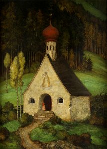 Matthäus Schiestl Frau an einer Waldkapelle