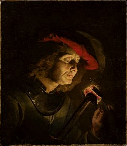 Matthias Stom - Soldier lighting a candle - M.Ob.219 - National Museum in Warsaw. Free illustration for personal and commercial use.