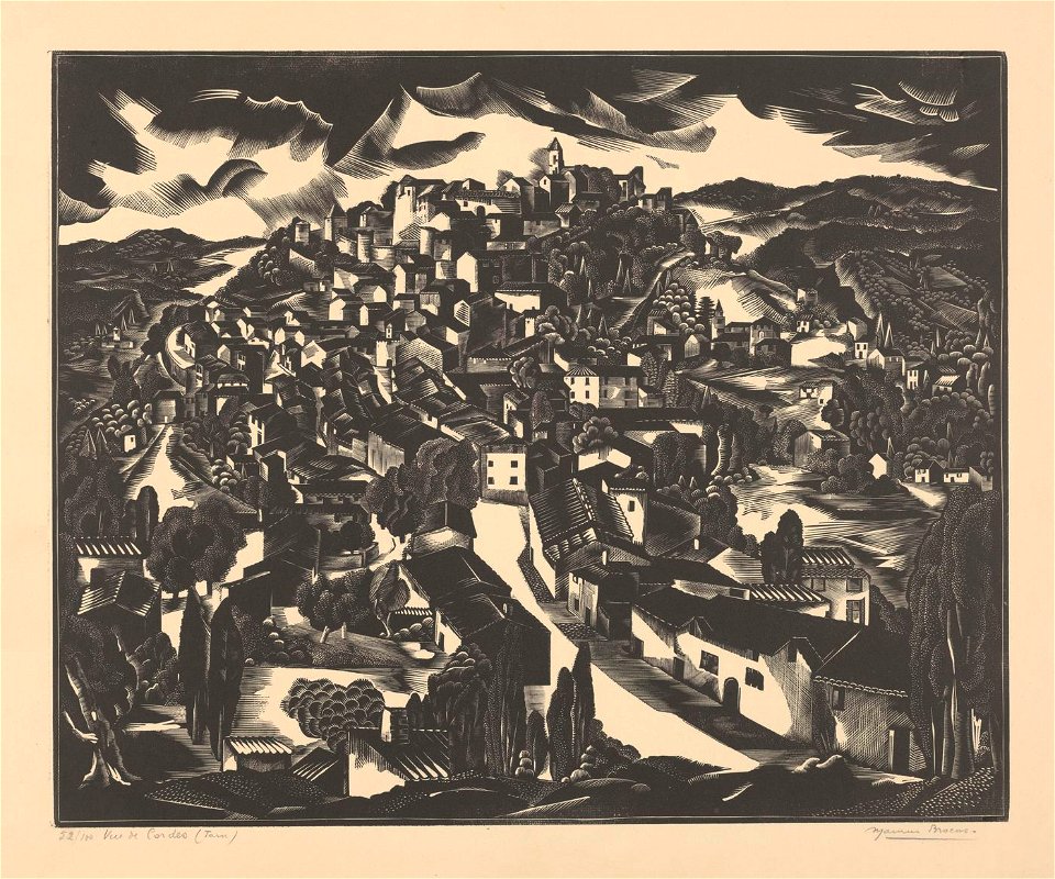 Maurice Brocas - Vue de Cordes (Tarn) - Graphic work - Royal Library of Belgium - S.III 80890