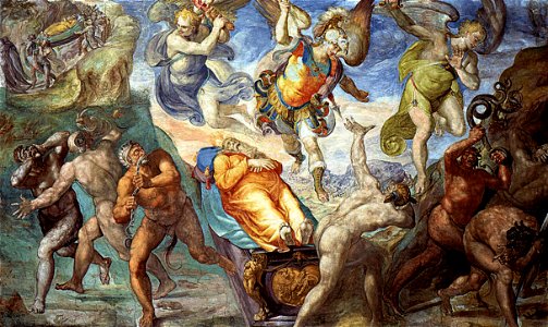 Matteo da Lecce - Disputa junto al cuerpo de Moisés (Capilla Sixtina, Roma, 1572-85)