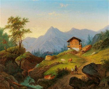 Matthias Rudolf Toma Gebirgslandschaft mit Wanderern 1867