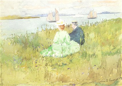 Maurice Prendergast (1858-1924) - Viewing the Ships (1896). Free illustration for personal and commercial use.