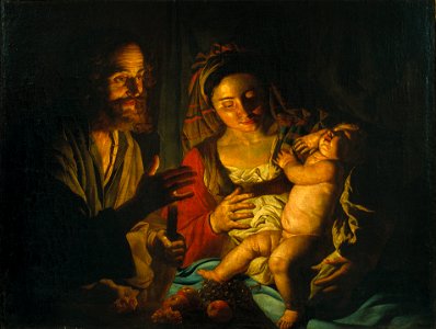Matthias Stom - Holy Family - Google Art Project. Free illustration for personal and commercial use.