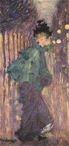 Maurice Prendergast (1858-1924) - Lady on the Boulevard (The Green Cape) (1892). Free illustration for personal and commercial use.