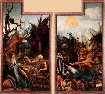 Matthias Grünewald - Visit of St Anthony to St Paul and Temptation of St Anthony - WGA10771. Free illustration for personal and commercial use.