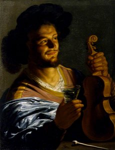 Matthias Stom (c.1600-after 1650) (attributed to) - A Man with a Glass of Wine, a Pipe and a Fiddle - 1257082 - National Trust. Free illustration for personal and commercial use.