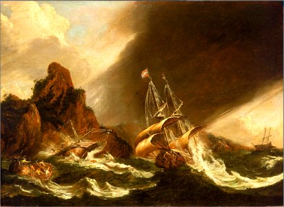Matthieu van Plattenberg - A Ship and a Galley Wrecked on a Rocky Coast