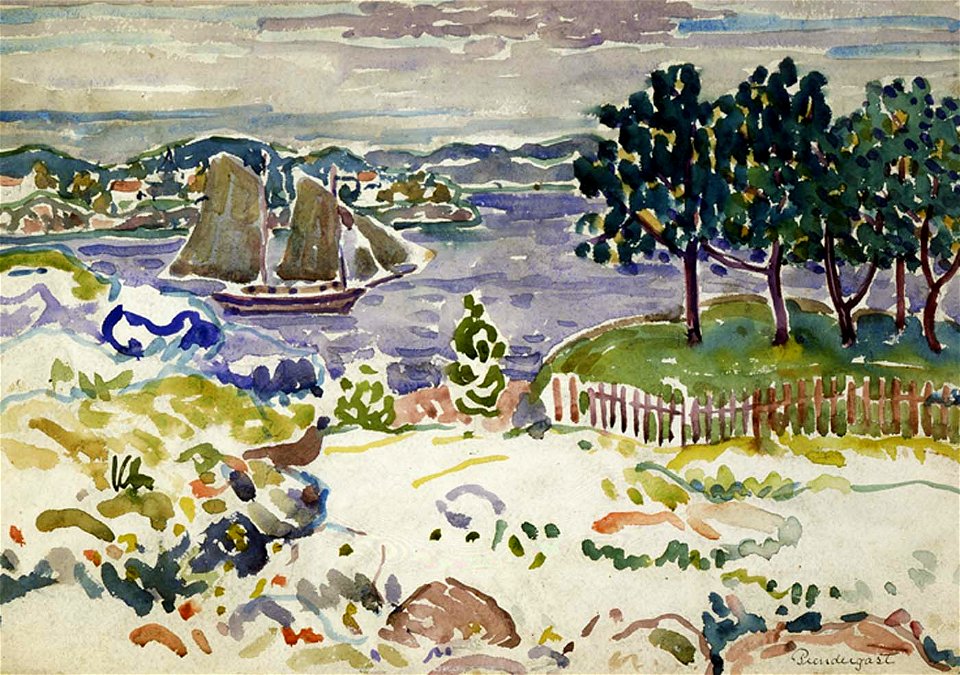 Maurice Prendergast - Inlet with Sailboat, Maine - 1981.171A - Smithsonian American Art Museum