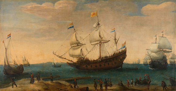 Mauritius - Detail uit Het uitzeilen van een aantal Oost-Indiëvaarders van Hendrick Cornelisz Vroom (1600)