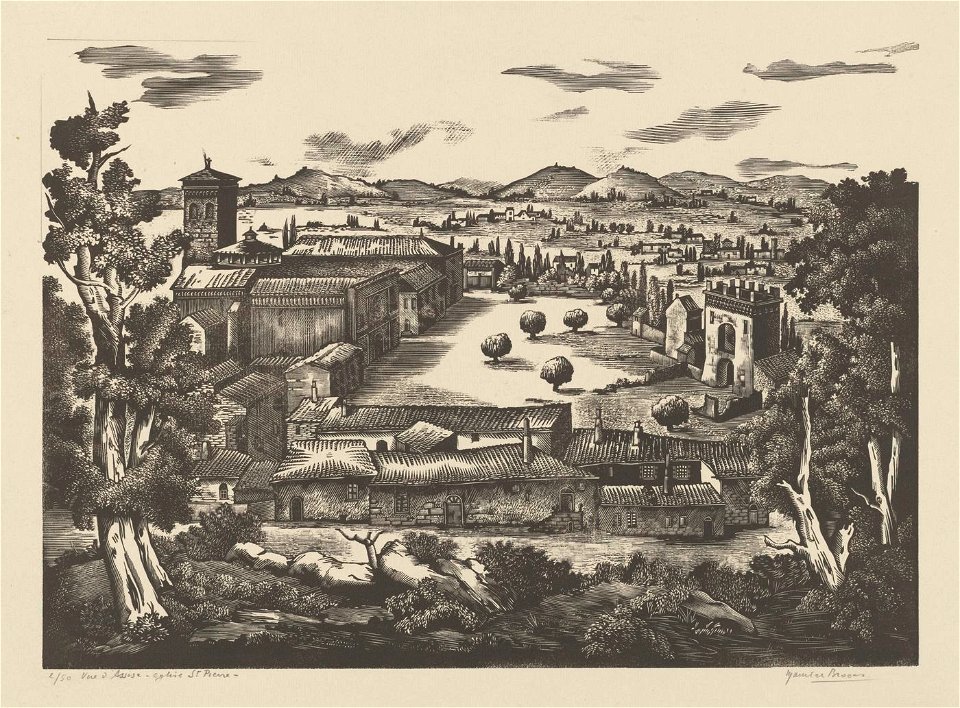 Maurice Brocas - Vue d'Assise - Graphic work - Royal Library of Belgium - S.V 3467