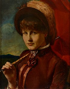 Max Kahn Portrait einer Frau mit Hut und Sonnenschirm