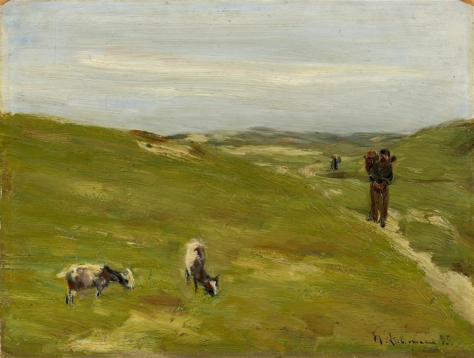 Max Liebermann Wiese mit Bauer und grasenden Ziegen 1895