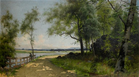 Mauritz Lindström -Sommarlandskap med väg vid vatten