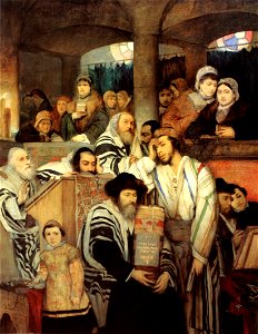 Maurycy Gottlieb - Jews Praying in the Synagogue on Yom Kippur. Free illustration for personal and commercial use.