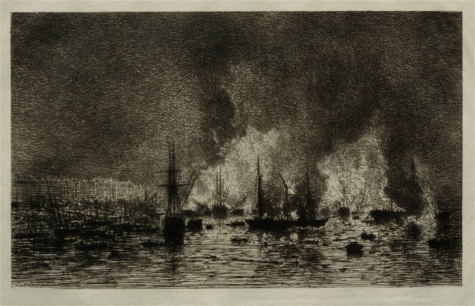 Maxime Lalanne (French, 1827-1886) - Fire in the Port of Bordeaux - 1918.100 - Cleveland Museum of Art