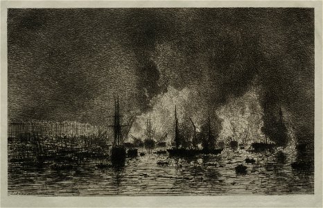 Maxime Lalanne (French, 1827-1886) - Fire in the Port of Bordeaux - 1918.100 - Cleveland Museum of Art