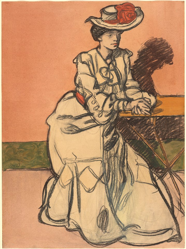 Maxime Dethomas - An Elegant Parisiènne Seated in a Café (c.1895)
