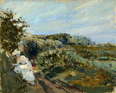 Max Slevogt Landschaft mit Frau in Weiß, 1908. Free illustration for personal and commercial use.