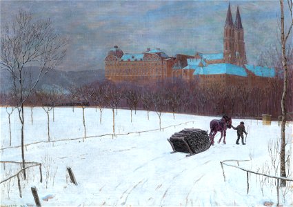 Max Kahrer Winterlandschaft in Klosterneuburg 1910. Free illustration for personal and commercial use.