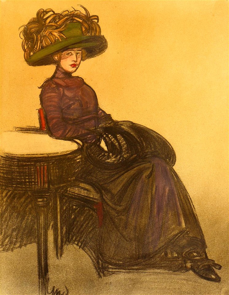 Maxime Dethomas - Femme assise au manchon et chapeau à plumes (c.1895)