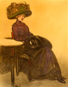Maxime Dethomas - Femme assise au manchon et chapeau à plumes (c.1895)