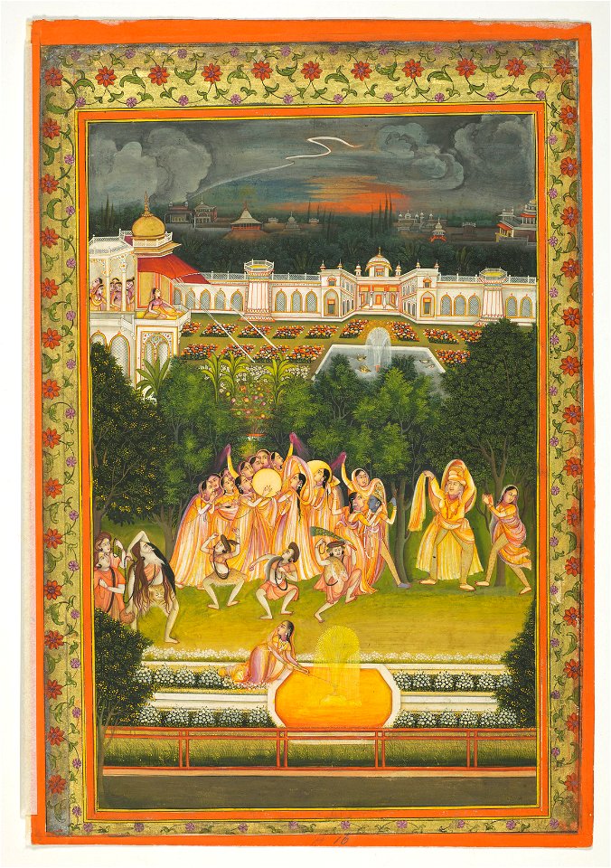 Mughal artist - Krishna and the gopis celebrate Holi. - RCIN 1005113.r - Royal Collection