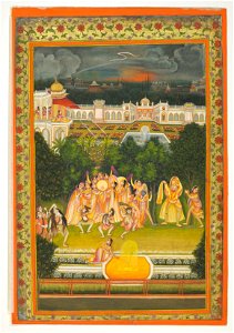 Mughal artist - Krishna and the gopis celebrate Holi. - RCIN 1005113.r - Royal Collection