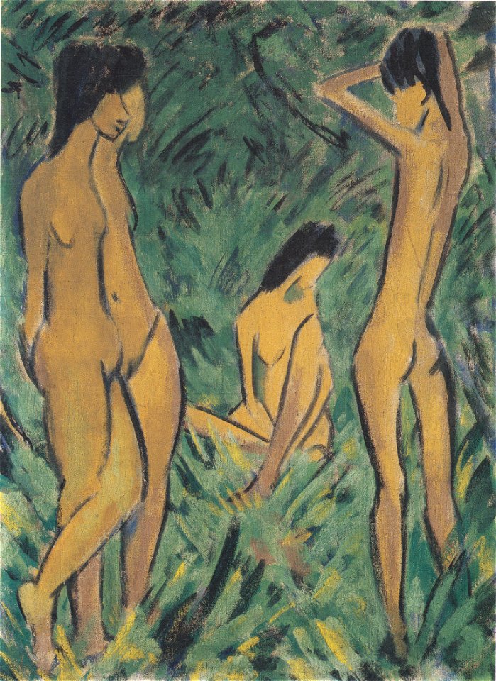 Otto Mueller - Knabe vor zwei stehenden und einem sitzenden Mädchen - ca1918