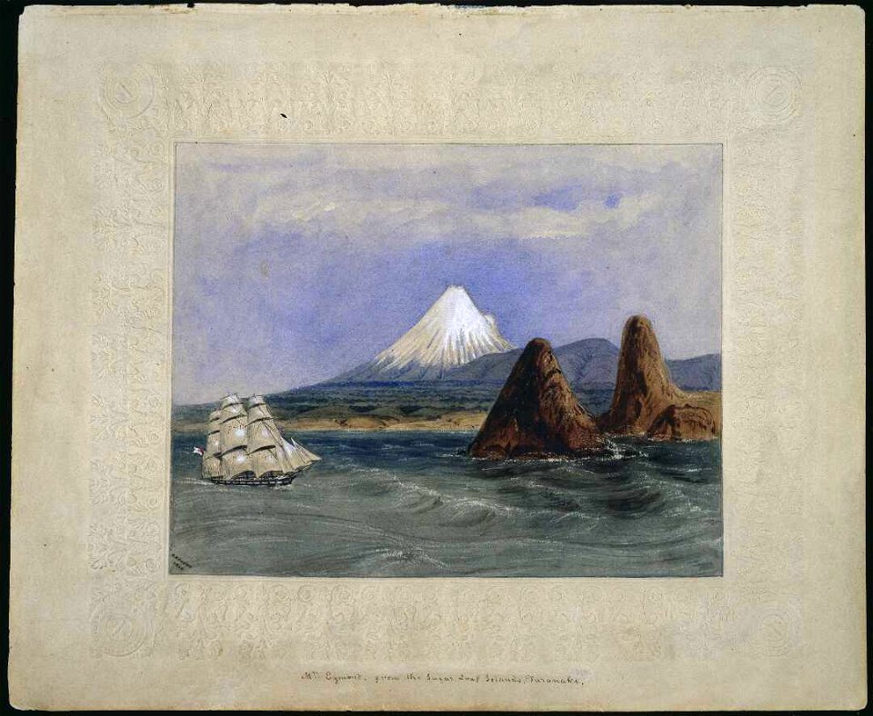 Mt Egmont, from the Sugar Loaf Islands, Taranake 1849 A-145-011