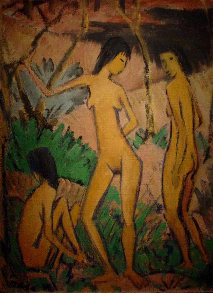 Drie naakten in landschap door Otto Mueller (1874-1930)