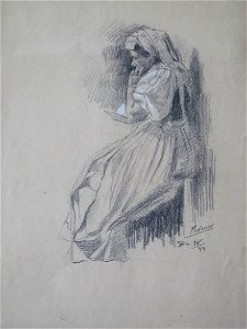 Mujer leyendo, 18.12.1899, dibujo a lápiz por Mariano Pedrero. Free illustration for personal and commercial use.