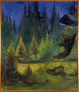 Edvard Munch - Dark Spruce Forest - MM.M.00512 - Munch Museum. Free illustration for personal and commercial use.
