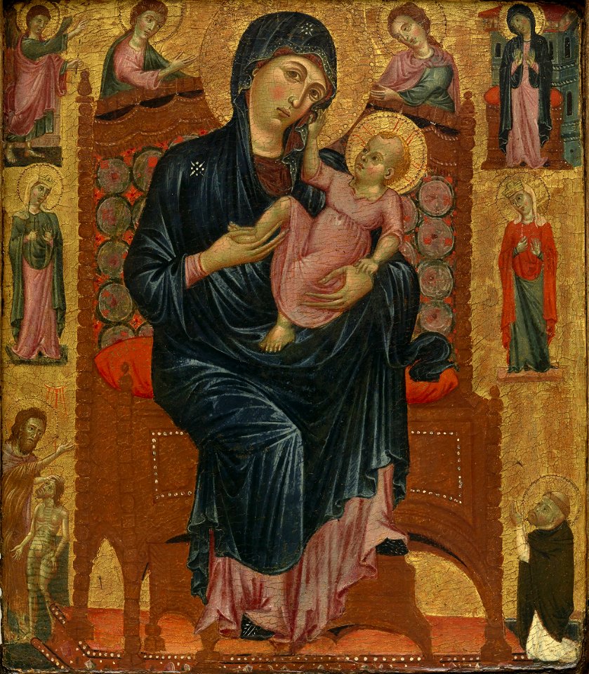 Maître de la Madeleine - Vierge à l’Enfant sur un trône avec deux personnages auréolés