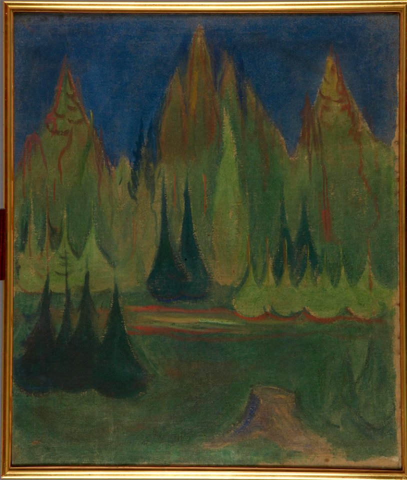 Edvard Munch - Dark Spruce Forest - MM.M.00306 - Munch Museum. Free illustration for personal and commercial use.