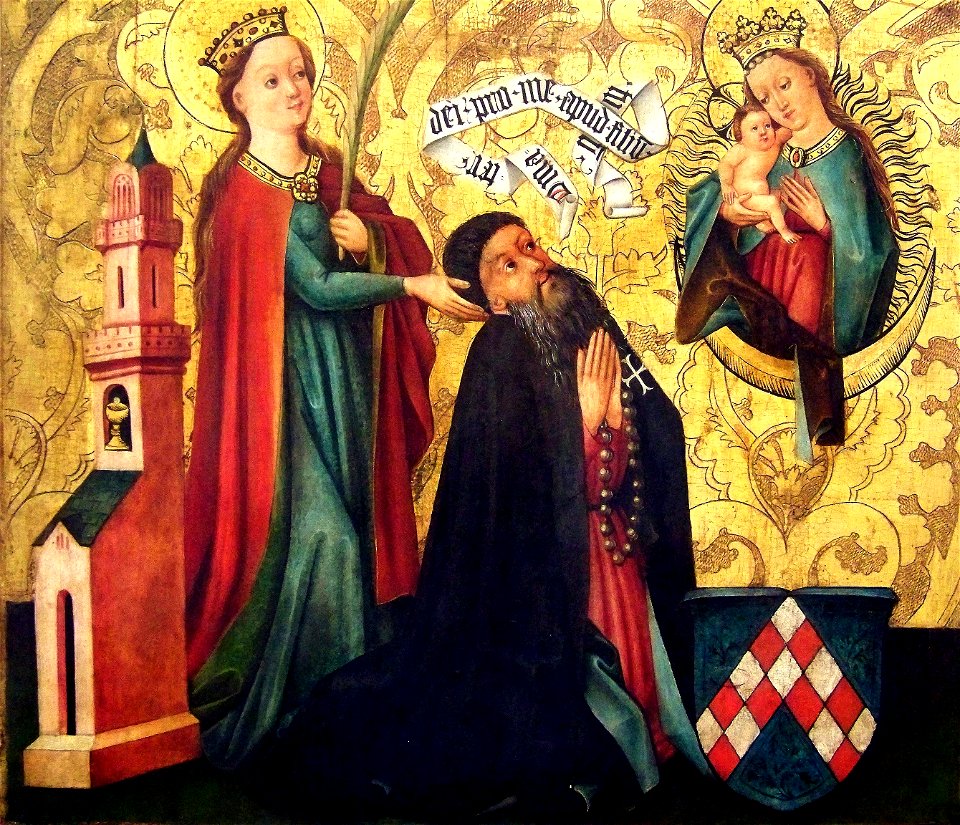Maître de Rheinfelden (vers 1460) , Sainte Barbe présentant le donateur à la Vierge