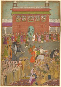 Mughal - A Procession Scene with Musicians, from a copy of the Padshanama - 1975.555 - Art Institute of Chicago