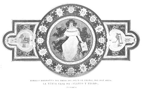 Medalla decorativa del techo del Salón de Fiestas, por José Arija, la nueva casa de Blanco y Negro, La Ilustración Española y Americana, 15-02-1899