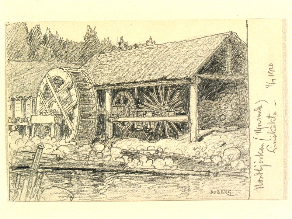 Medelpad, Njurunda sn., Nordbjörken. Linskäkta. Teckning av Ferdinand Boberg - Nordiska museet - NMA.0088292
